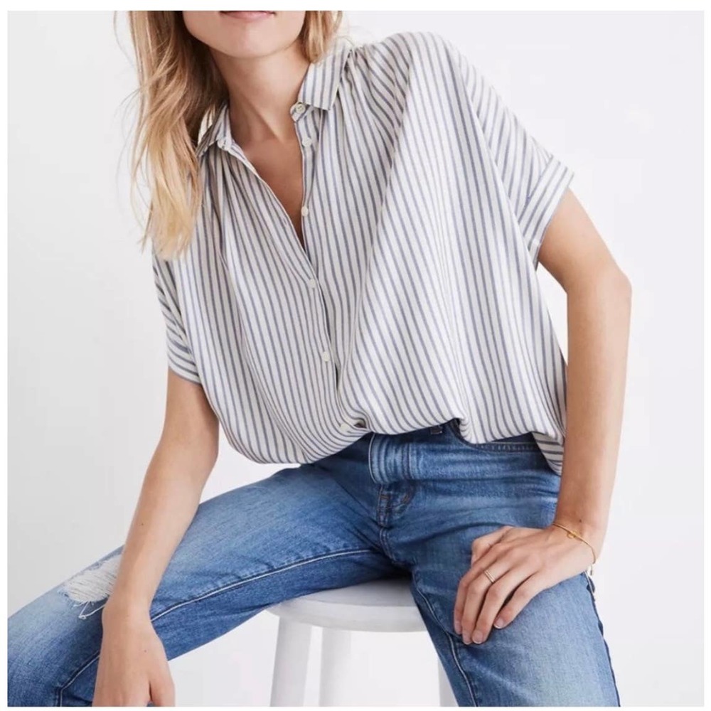 Madewell Central Shirt Dalton Stripe Button Up Top Short Sleeve Size XL